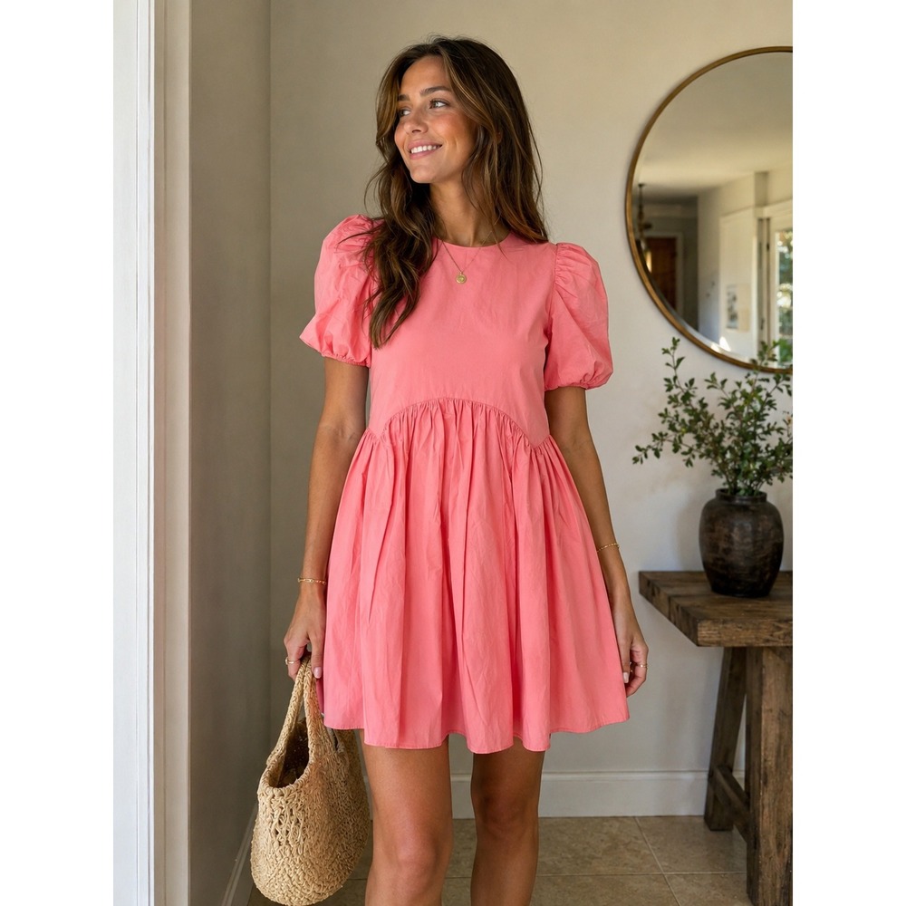 NWT Hyacinth House Mini Dress Women S Pink Puff Sleeve Tuckernuck